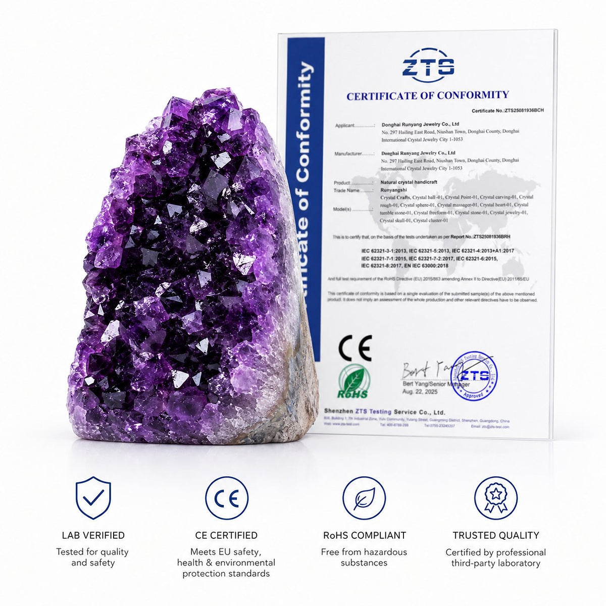Raw purple amethyst geode cluster