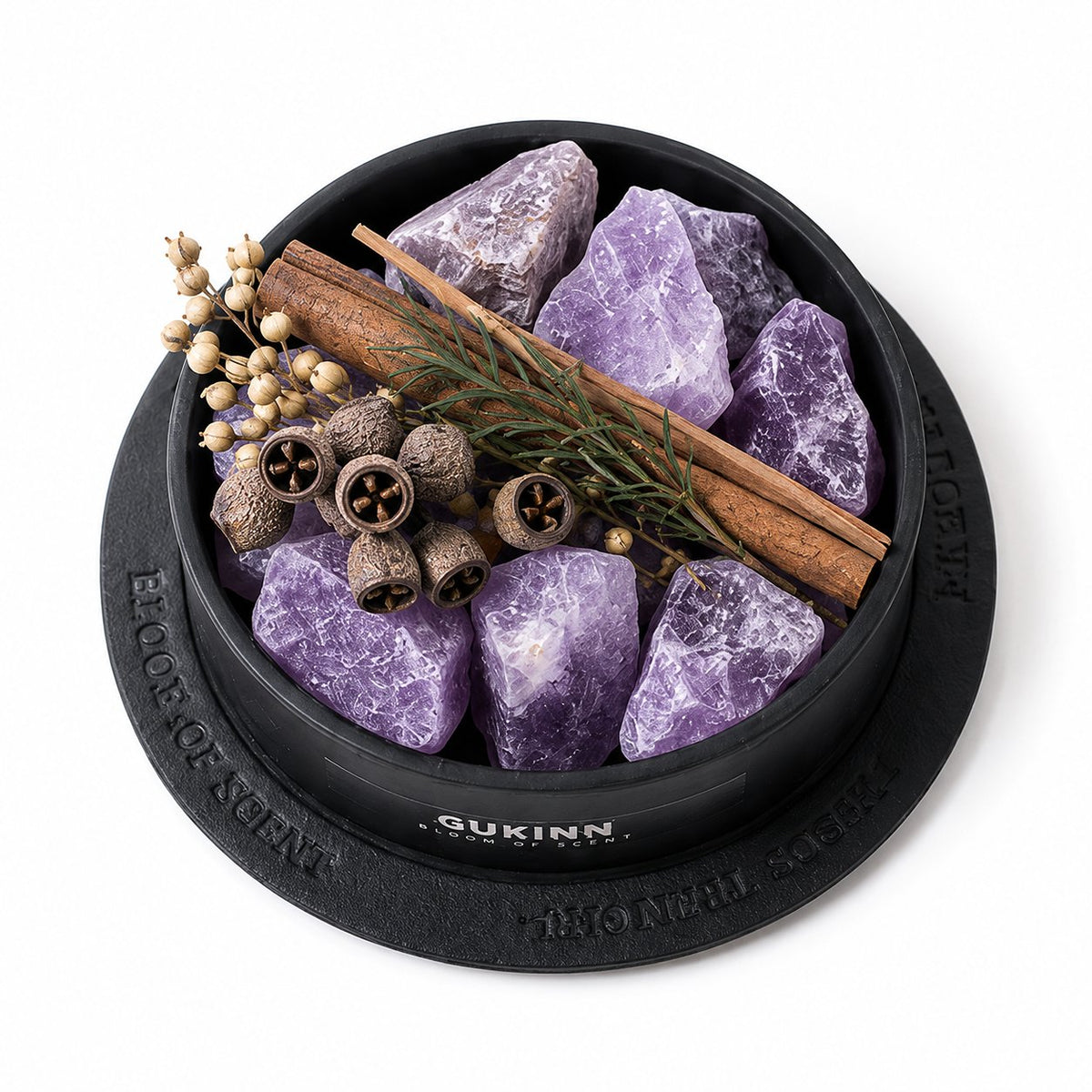 Glass aromatherapy dome with amethyst crystals