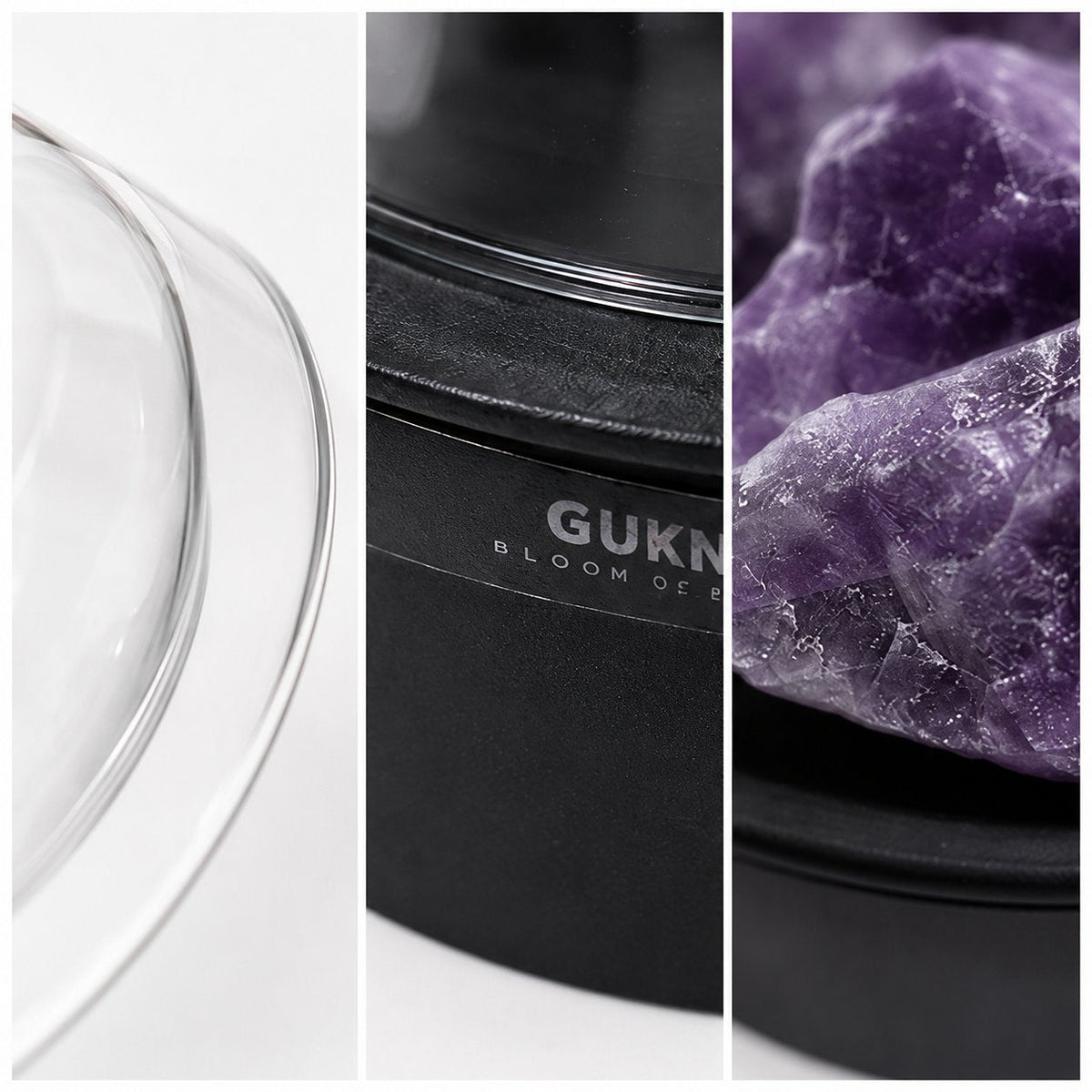 Glass aromatherapy dome with amethyst crystals